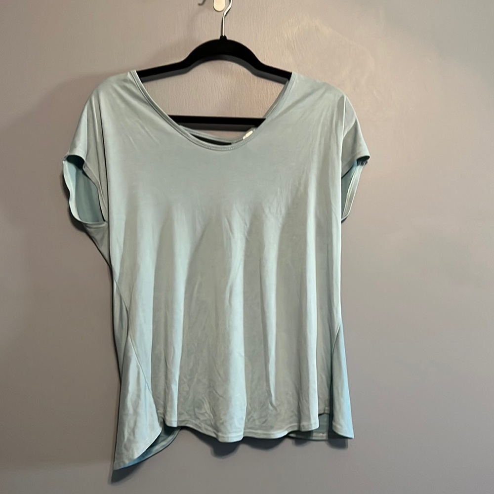 Light blue tee with open back